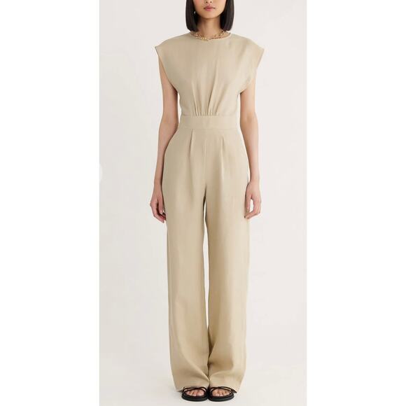Rumer Jumpsuit Women Medium Estelle Linen Sleeveless Natural Beige Quiet Luxury - Picture 1 of 11